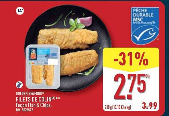 GOLDEN SEAFOOD® FILETS DE COLIN(A)*** Façon Fish & Chips.