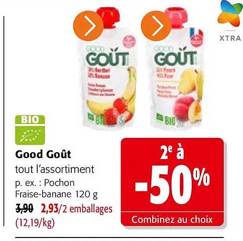 Good Goût tout l’assortiment p. ex. : Pochon Fraise-banane 120 g