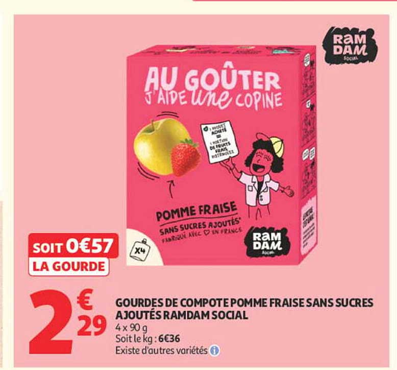 GOURDES DE COMPOTE POMME FRAISE SANS SUCRES AJOUTÉS RAMDAM SOCIAL