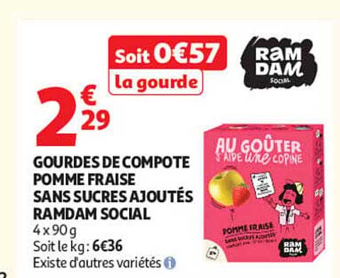 GOURDES DE COMPOTE POMME FRAISE SANS SUCRES AJOUTÉS RAMDAM SOCIAL