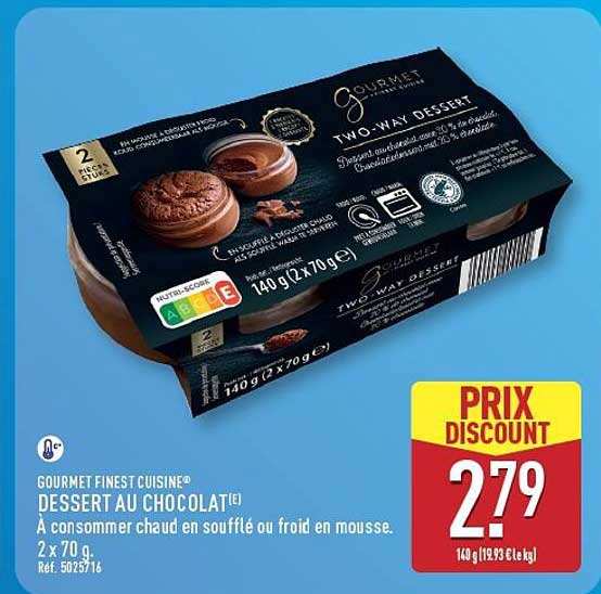 GOURMET FINEST CUISINE® DESSERT AU CHOCOLAT[E] À consommer chaud en soufflé ou froid en mousse. 2 x 70 g. Réf. 5025716