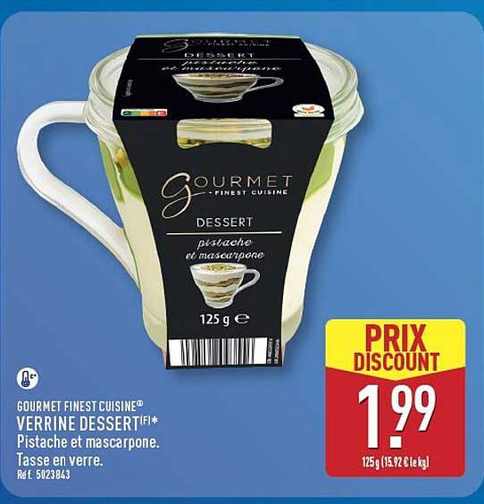 GOURMET FINEST CUISINE VERRINE DESSERT* Pistache et mascarpone. Tasse en verre.