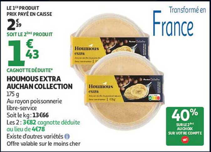 Houmous extra Auchan Collection 175 g