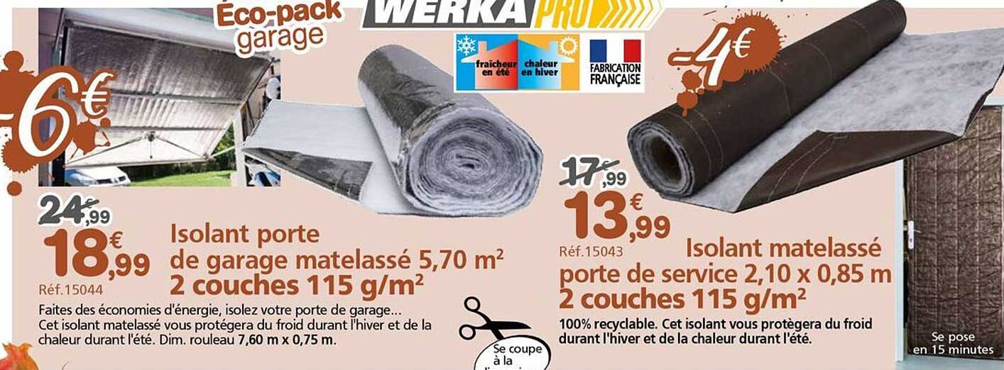 Isolant porte de garage matelassé 5,70 m² 2 couches 115 g/m²