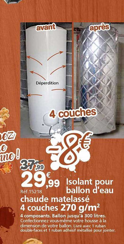Isolant pour ballon d'eau chaude matelassé 4 couches 270 g/m²