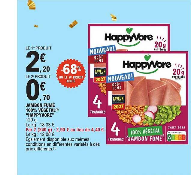 JAMBON FUMÉ 100% VÉGÉTAL “HAPPYVORE” 120 g