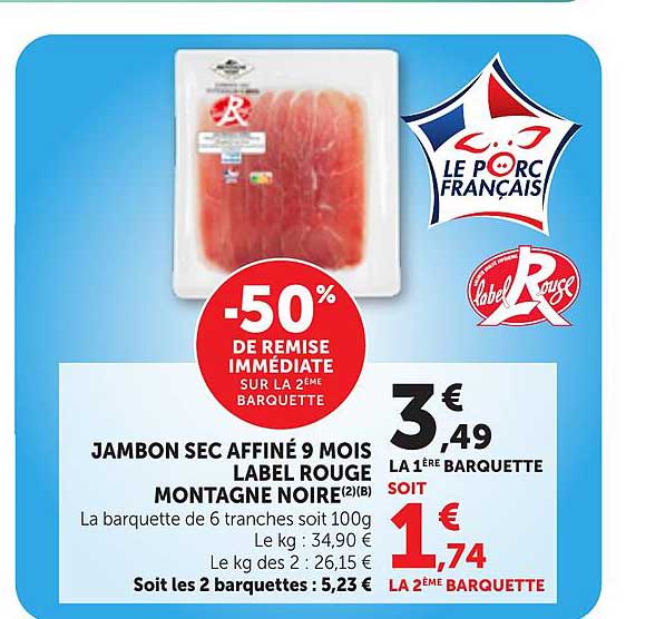 JAMBON SEC AFFINÉ 9 MOIS LABEL ROUGE MONTAGNE NOIRE