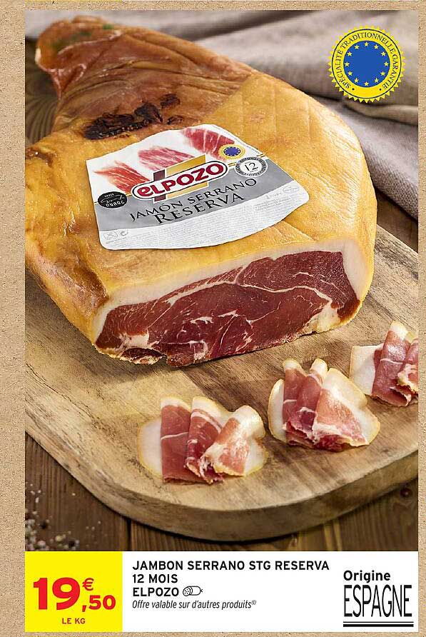 JAMBON SERRANO STG RESERVA 12 MOIS EL POZO