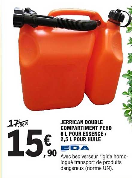 JERRICAN DOUBLE COMPARTIMENT PEHD 6 L POUR ESSENCE / 2,5 L POUR HUILE