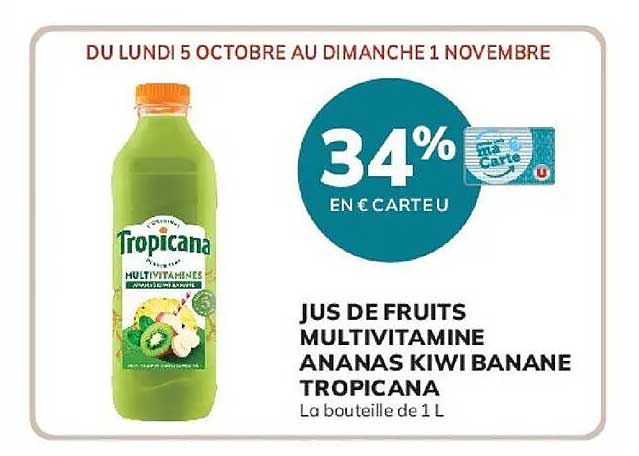 JUS DE FRUITS MULTIVITAMINE ANANAS KIWI BANANE TROPICANA