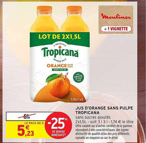 JUS D’ORANGE SANS PULPE TROPICANA