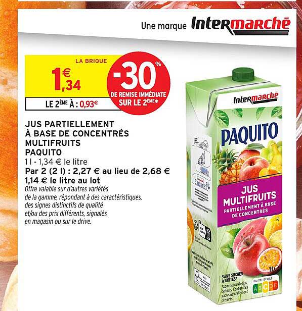 JUS PARTIELLEMENT À BASE DE CONCENTRÉS MULTIFRUITS PAQUITO