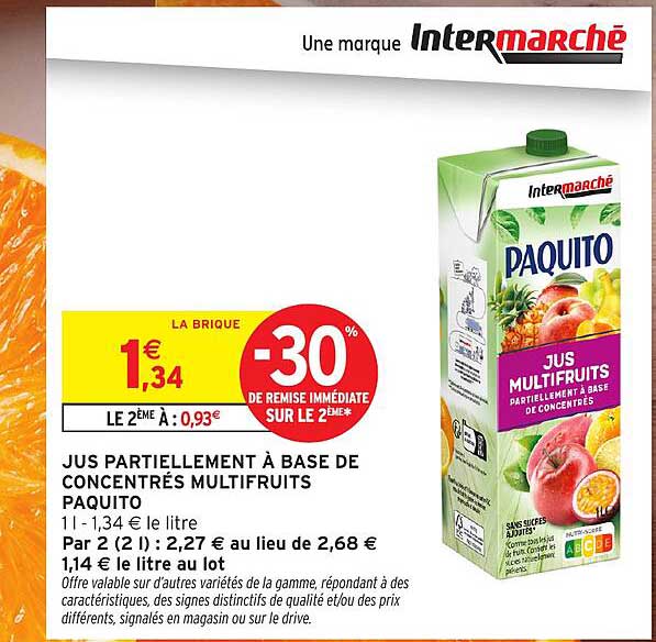 JUS PARTIELLEMENT À BASE DE CONCENTRÉS MULTIFRUITS PAQUITO