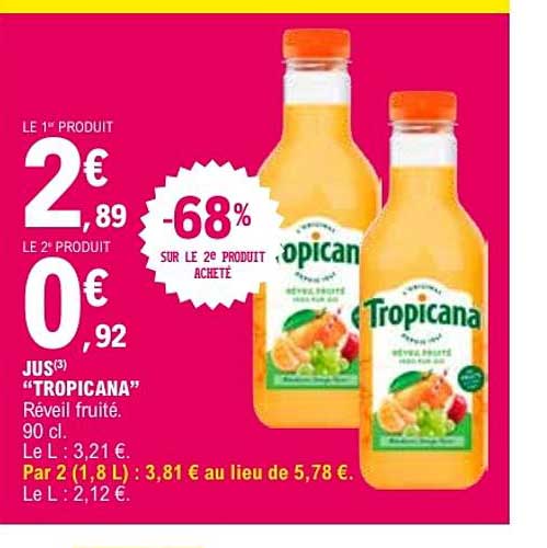 JUS “TROPICANA” Réveil fruité 90 cl