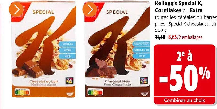 Kellogg’s Special K, Cornflakes ou Extra