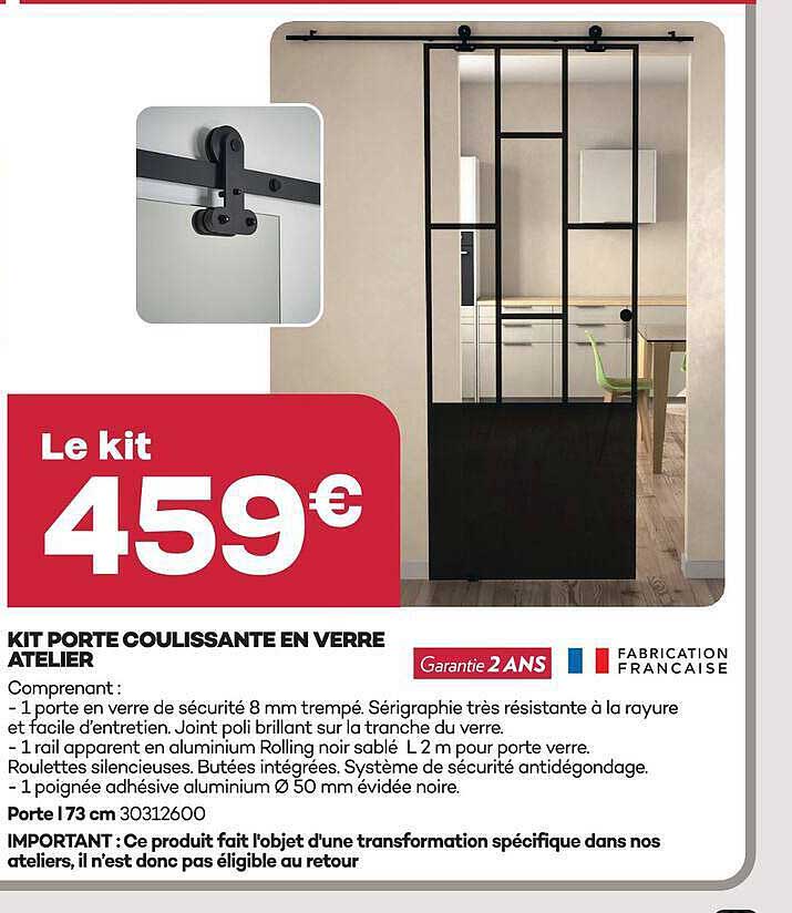 KIT PORTE COULISSANTE EN VERRE ATELIER