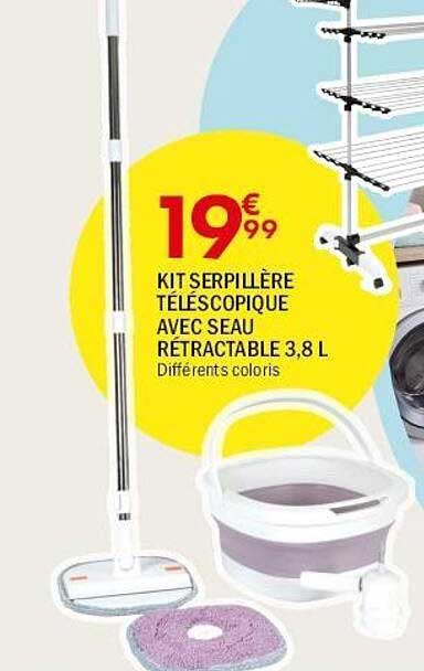 KIT SERPILLIÈRE TÉLESCOPIQUE AVEC SEAU RÉTRACTABLE 3,8 L