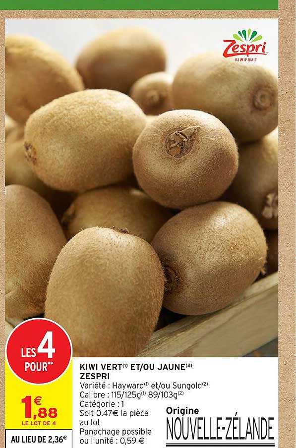KIWI VERT(1) ET/OU JAUNE(2) ZESPRI