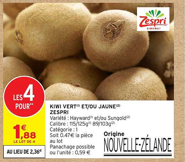 KIWI VERT(1) ET/OU JAUNE(2) ZESPRI