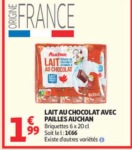 LAIT AU CHOCOLAT AVEC PAILLES AUCHAN
