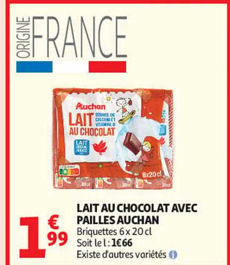 LAIT AU CHOCOLAT AVEC PAILLES AUCHAN