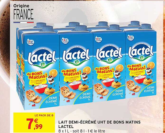 LAIT DEMI-ÉCRÉMÉ UHT DE BONS MATINS LACTEL
