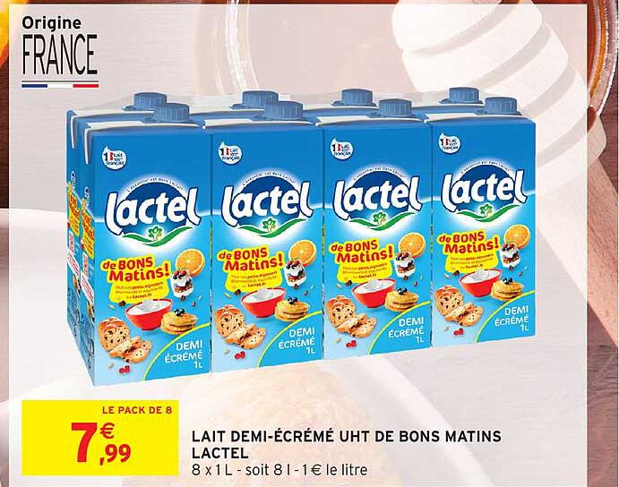 LAIT DEMI-ÉCRÉMÉ UHT DE BONS MATINS LACTEL
