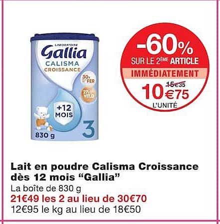 Lait en poudre Calisma Croissance dès 12 mois “Gallia”