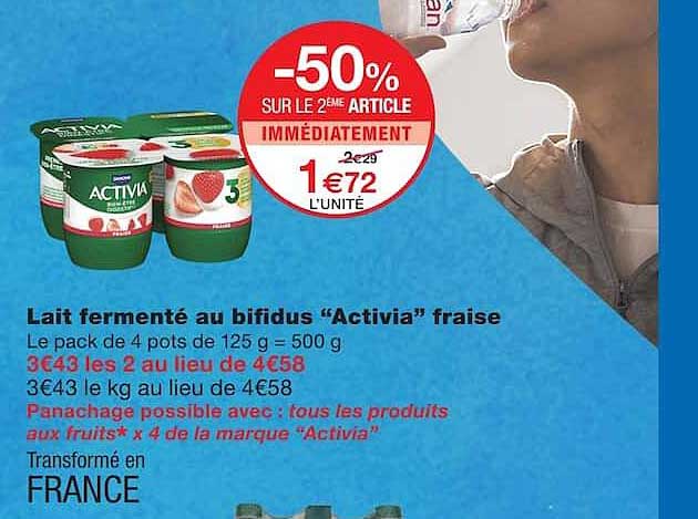Lait fermenté au bifidus “Activia” fraise