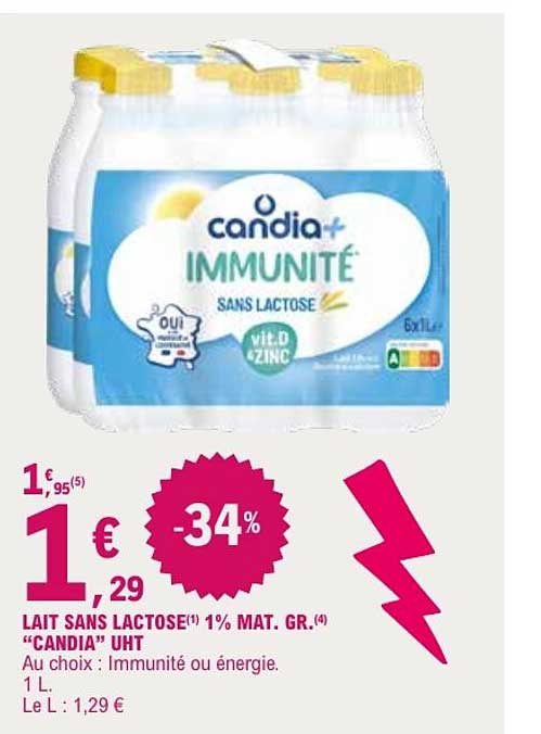 LAIT SANS LACTOSE(1) 1% MAT. GR. “CANDIA” UHT