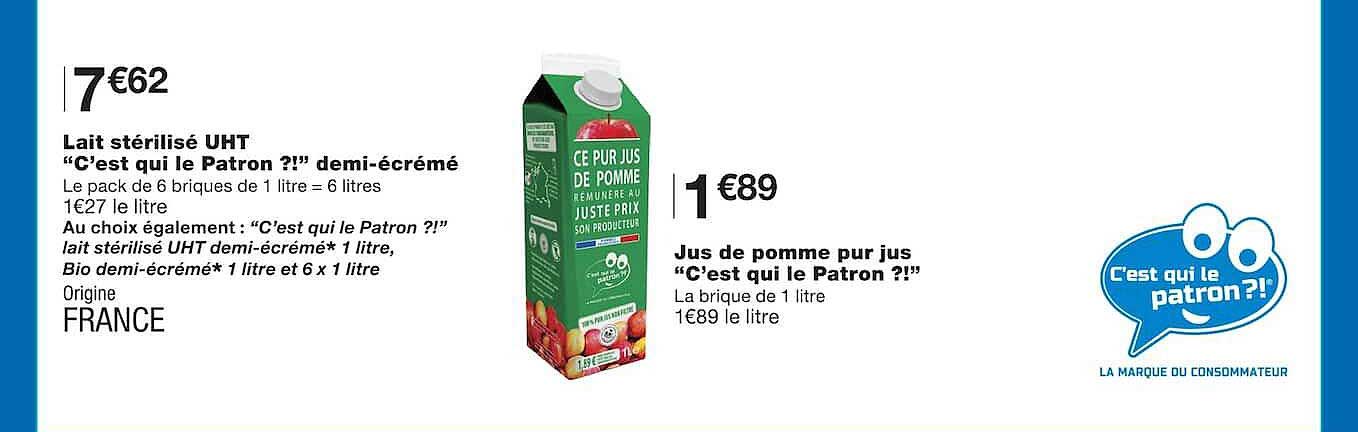 Lait stérilisé UHT “C’est qui le Patron ?!” demi-écrémé
