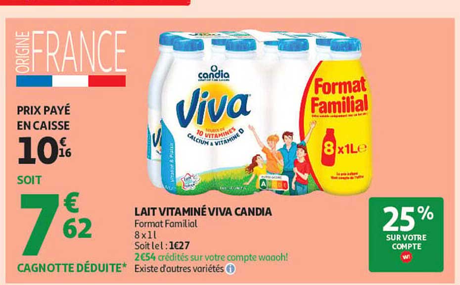 LAIT VITAMINÉ VIVA CANDIA Format Familial 8 x 1 L
