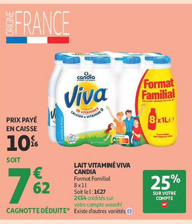 LAIT VITAMINÉ VIVA CANDIA Format Familial 8 x1 l