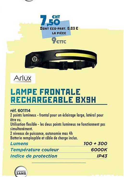 LAMPE FRONTALE RECHARGEABLE BX9H
