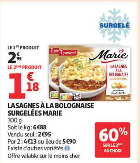 LASAGNES À LA BOLOGNAISE SURGELÉES MARIE