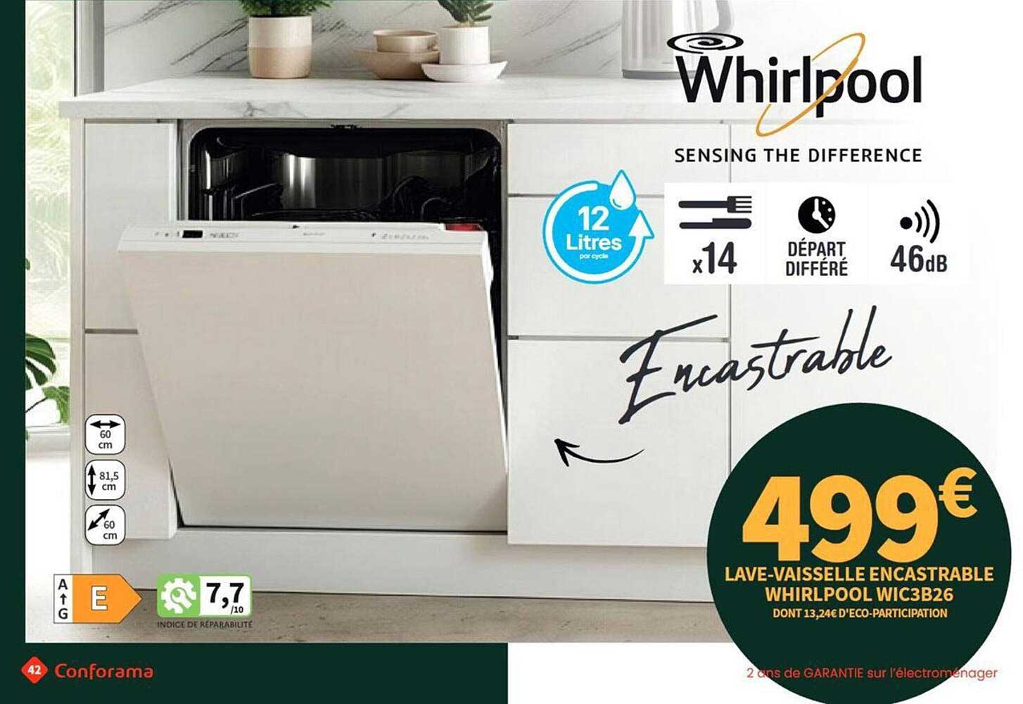 LAVE-VAISSELLE ENCASTRABLE WHIRLPOOL WIC3B26