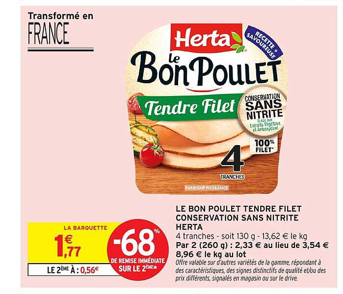 LE BON POULET TENDRE FILET CONSERVATION SANS NITRITE HERTA
