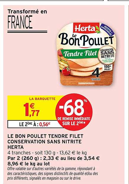 LE BON POULET TENDRE FILET CONSERVATION SANS NITRITE HERTA