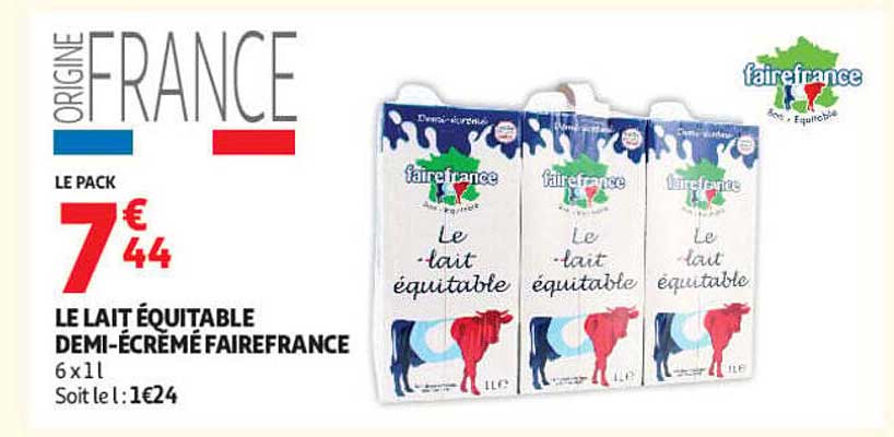 LE LAIT ÉQUITABLE DEMI-ÉCRÉMÉ FAIREFRANCE 6 x1L