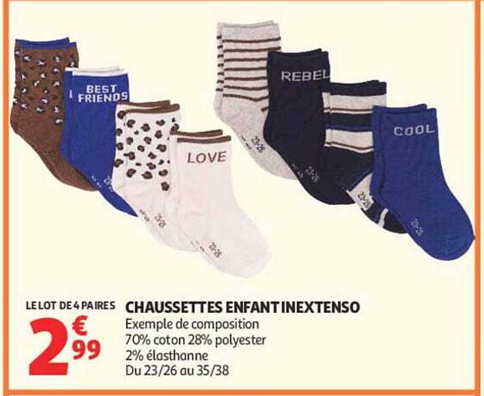 LE LOT DE 4 PAIRES CHAUSSETTES ENFANT IN EXTENSO