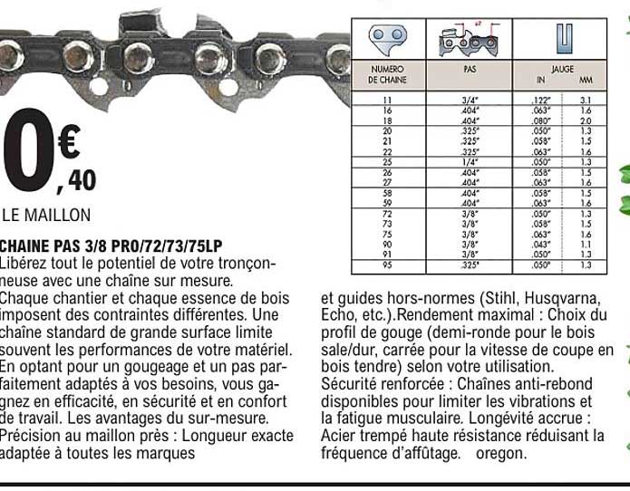 LE MAILLON CHAINE PAS 3/8 PRO/72/73/75LP