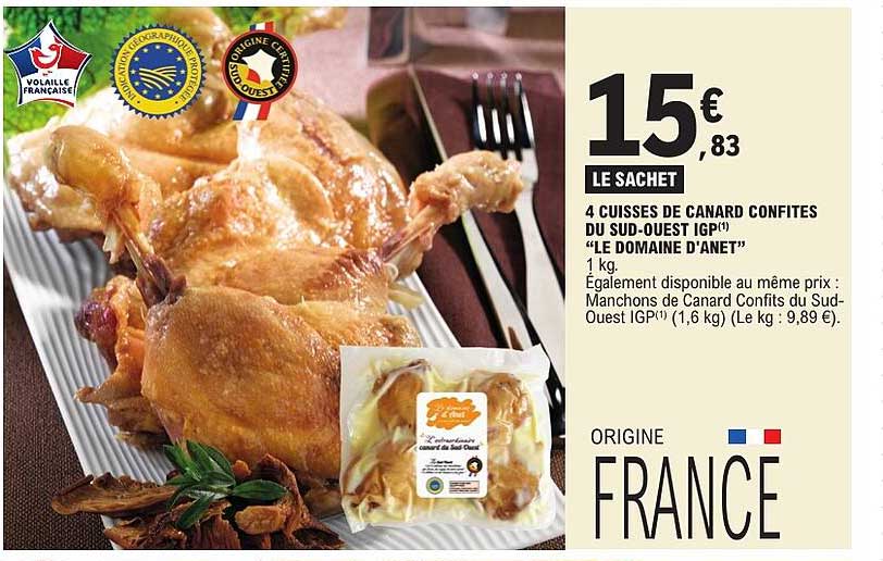 LE SACHET 4 CUISSES DE CANARD CONFITES DU SUD-OUEST IGP “LE DOMAINE D’ANET”
