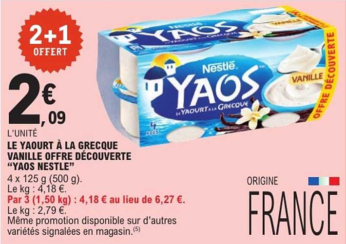 LE YAOURT À LA GRECQUE VANILLE OFFRE DÉCOUVERTE “YAOS NESTLE”