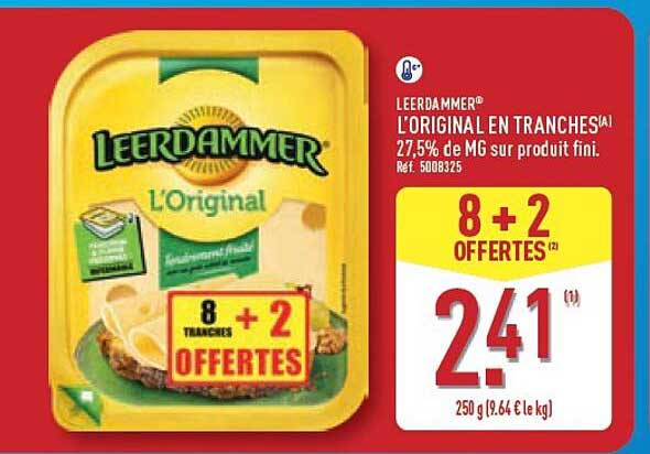 LEERDAMMER® L'ORIGINAL EN TRANCHES(A) 27,5% de MG sur produit fini. Réf. 500325