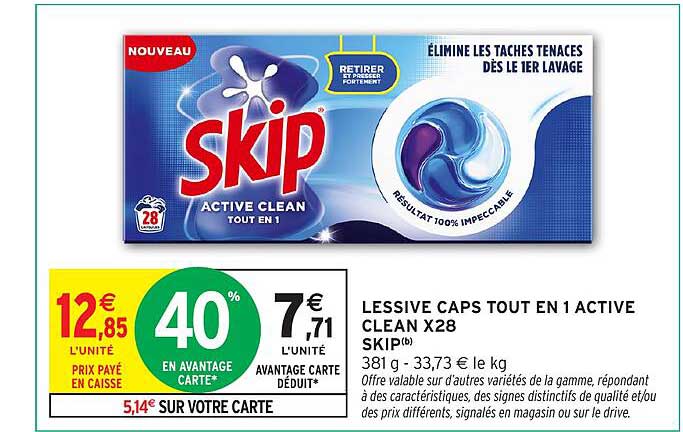 LESSIVE CAPS TOUT EN 1 ACTIVE CLEAN X28 SKIP