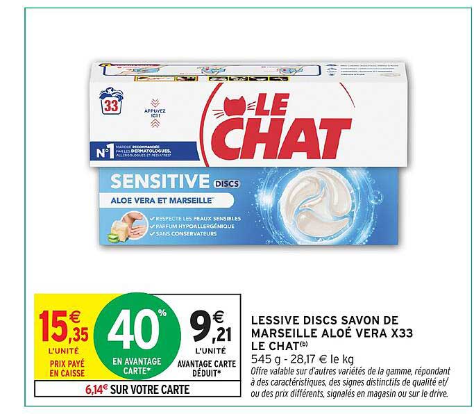 LESSIVE DISCS SAVON DE MARSEILLE ALOÉ VERA X33 LE CHAT