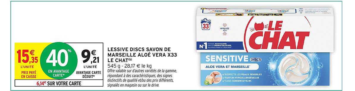 LESSIVE DISCS SAVON DE MARSEILLE ALOÉ VERA X33 LE CHAT(b)