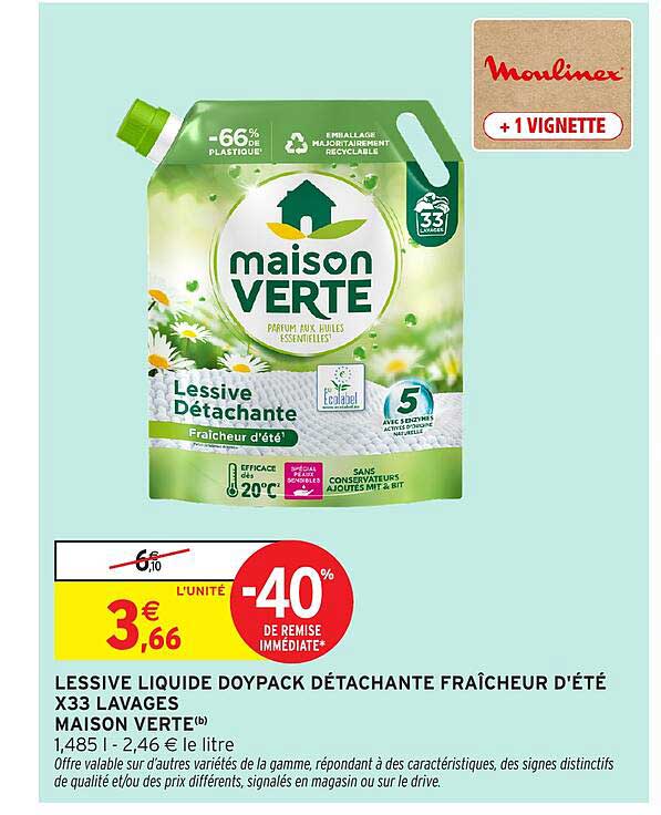 LESSIVE LIQUIDE DOYPACK DÉTACHANTE FRAÎCHEUR D’ÉTÉ X33 LAVAGES MAISON VERTE(b)