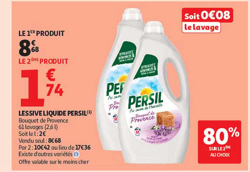 LESSIVE LIQUIDE PERSIL Bouquet de Provence 61 lavages (2,6 l)
