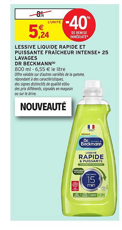 LESSIVE LIQUIDE RAPIDE ET PUISSANTE FRAÎCHEUR INTENSE+ 25 LAVAGES DR BECKMANN